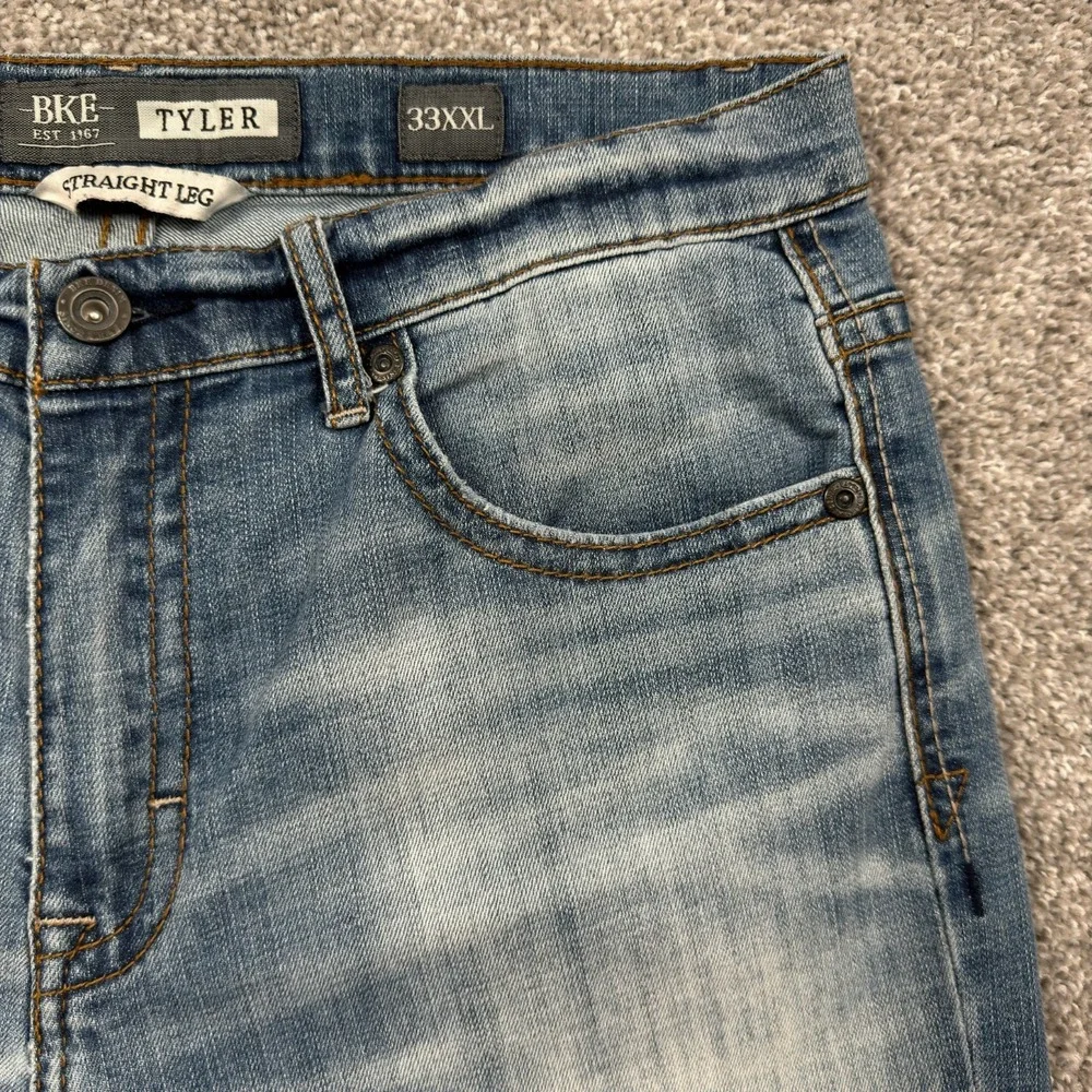 BKE Tyler Jeans Men's 33 XXL Straight Leg Blue Stretch Denim 38 Inseam